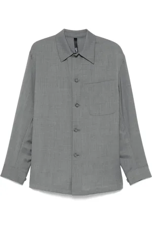 HEVO Overhemden, Heren, Grijs, L, Wol, Wollen Overshirt met Zakken en Knopen