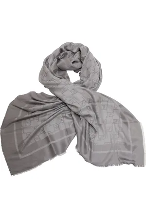 Elisabetta Franchi Accessoires, Dames, Grijs, ONE Size, Elegant Pashmina Sjaal met Jacquard Logo