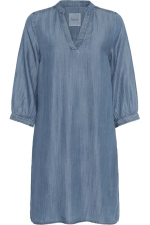 Part Two Kleedjes, Dames, Blauw, XS, Denim, Blauwe Denim Jurk met ¾ Mouwen