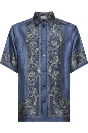 Etro Overhemden, Heren, Blauw, M, Blauw Zijden Overhemd met Bloemmotieven