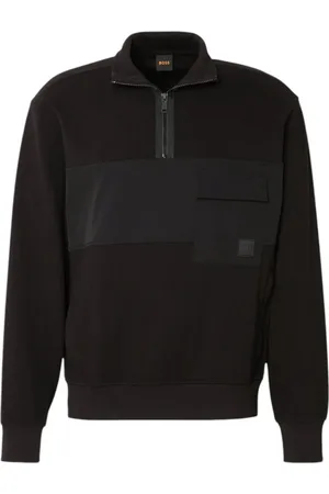HUGO BOSS Sweatshirts & Hoodies, Heren, Zwart, S, Katoen, Katoenen sweatshirt met ritssluiting en elastische manchetten