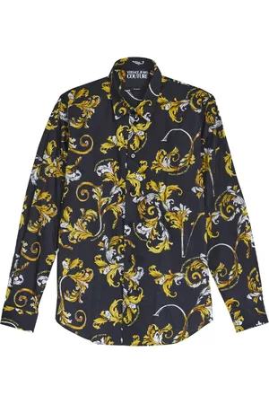 VERSACE Overhemden, Heren, Veelkleurig, 2Xl, Katoen, Barok Katoenen Overhemd met Lange Mouwen