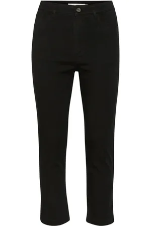 Gestuz Broeken, Dames, Zwart, W32, Katoen, Hoge taille slim-fit zwarte capribroek