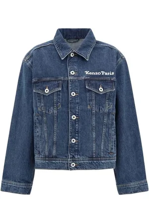 Kenzo Jassen, Dames, Blauw, S, Denim, Denim jack met geborduurd logo