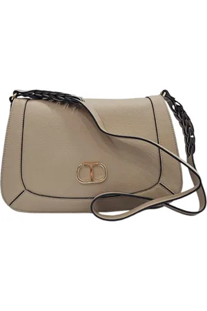 Twin-Set Tassen, Dames, Bruin, ONE Size, Beige Schoudertas met Metalen Logo