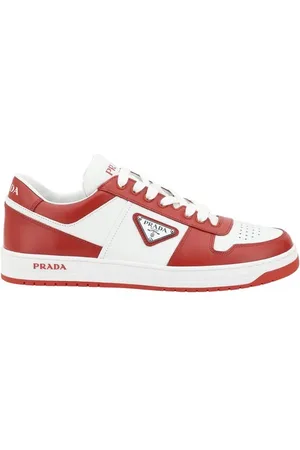 Prada Schoenen, Heren, Rood, 39 1/2 EU, Leer, Downtown Leren Sneakers