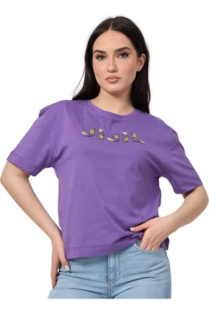 JIJIL Tops, Dames, Paars, XL, Katoen, Paarse katoenen T-shirt met strasslogo