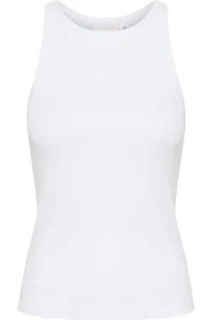 Gestuz Tops, Dames, Wit, L, Cropped Logo Tank Top Bright