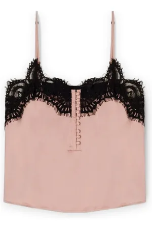 Motivi Tops, Dames, Roze, S, Satijn, Satijnen lingerie top met kanten rand