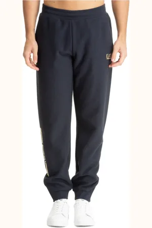 EA7 Broeken, Heren, Blauw, M, Katoen, Gedrukte Joggingbroek met Koordsluiting