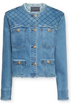 Elena Miro Jassen, Dames, Blauw, 2Xl, Denim, Denim jack met franjes en borduursel