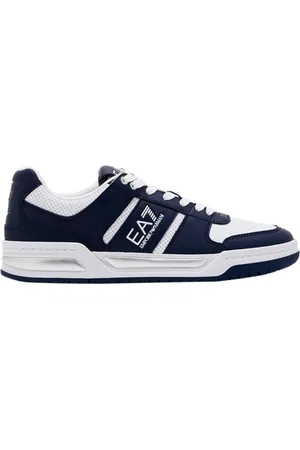 EA7 Schoenen, Heren, Blauw, 45 1/3 EU, Leer, Stedelijke Glanzende Leren Tennisschoenen