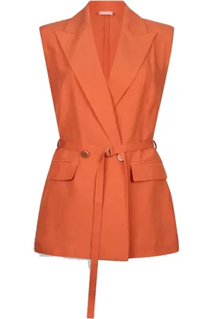 Liu Jo Jassen, Dames, Oranje, L, Linnen, Bruine Linnen Gilet met Riem