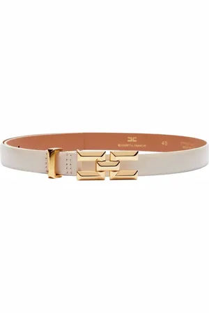 Elisabetta Franchi Accessoires, Dames, , M, Ivoor Synthetisch Leren Riem met Diamantoppervlak Gesp