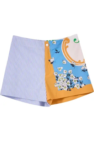 Moschino Korte broeken, Dames, Veelkleurig, S, Katoen, Korte Bedrukte Sjaal Shorts