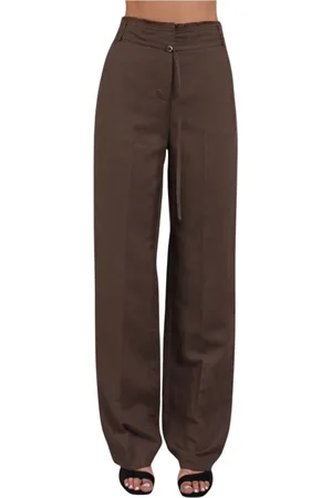 Patrizia Pepe Broeken, Dames, Bruin, S, Linnen, Vloeibare Linnen Viscose Broek