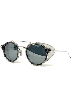 Thom Browne Accessoires, Dames, Grijs, ONE Size, Stijlvolle ronde zonnebril