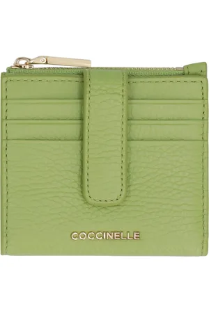 Coccinelle Accessoires, Dames, Groen, ONE Size, Leer, Korrelig Leren Portemonnee met Drukknoopsluiting