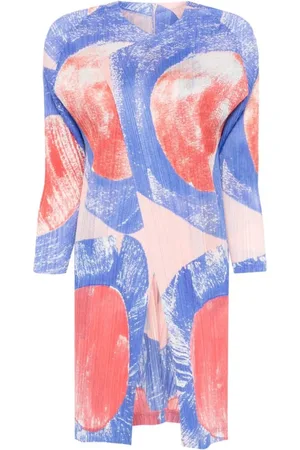 Issey Miyake Mantels, Dames, Veelkleurig, L, Jas met Grafische Print en Zakken