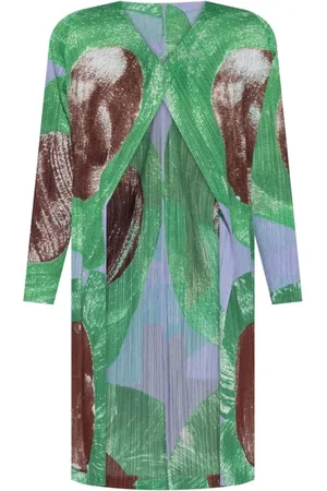 Issey Miyake Mantels, Dames, Veelkleurig, L, Jas met Grafische Print en Zakken