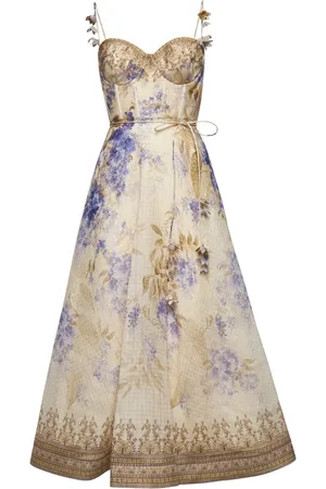 ZIMMERMANN Kleedjes, Dames, Veelkleurig, L, Leer, Bloemen Korsetjurk met Sweetheart Halslijn