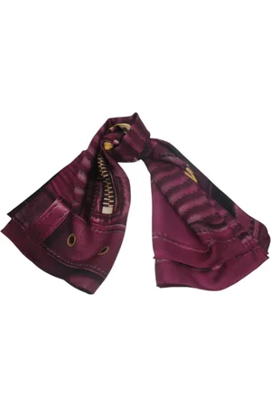 Moschino Accessoires, Dames, Paars, ONE Size, Zijden sjaal met voorlogo print