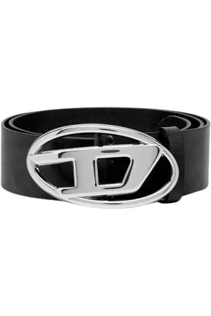 Diesel Accessoires, Heren, Zwart, 75 CM, Leer, Leren Riem met Ovaal Metalen Logo