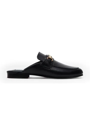 Steve Madden Schoenen, Dames, Zwart, 37 EU, Elegante zwarte leren muil met antieke gouden gesp