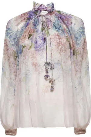 ZIMMERMANN Blouses & Shirts, Dames, Veelkleurig, S, Hydrangea Print Ruffled Blouse