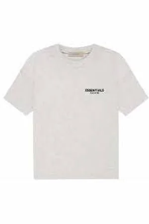 FEAR OF GOD Tops, Heren, Grijs, L, Licht Haver T-shirt Essentieel