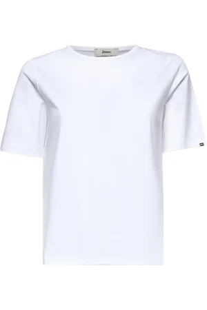 HERNO Tops, Dames, Wit, XL, Katoen, Crewneck T-shirt met waterafstotende behandeling