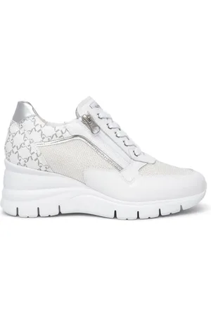 Nero Giardini Schoenen, Dames, Wit, 40 EU, Leer, Witte leren wedge sneakers voor dames