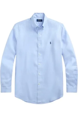 Ralph Lauren Overhemden, Heren, Blauw, M, Linnen, Linnen Overhemd op Maat