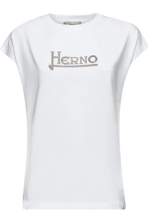 HERNO Tops, Dames, Wit, M, Katoen, Witte Crewneck T-shirts en Polos