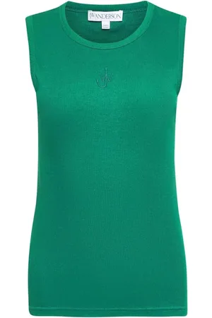 J.W.Anderson Tops, Dames, Groen, XS, Katoen, Anker Borduurwerk Top