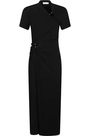 Paco rabanne Kleedjes, Dames, Zwart, M, Elegante Lange Jurk met Korte Mouwen