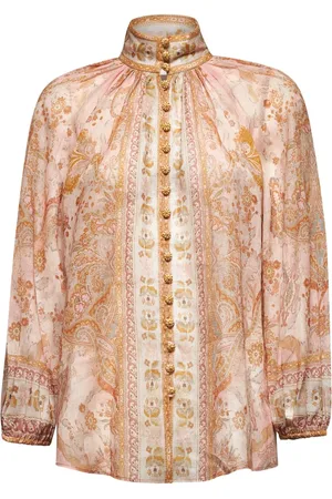 ZIMMERMANN Blouses & Shirts, Dames, Veelkleurig, S, Bloemenzijden blouse met rits aan de achterkant