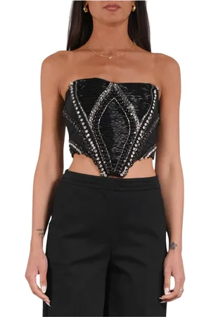 Patrizia Pepe Tops, Dames, Zwart, S, Tule, Bustier met handgeborduurde details