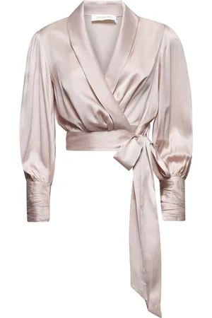 ZIMMERMANN Blouses & Shirts, Dames, Roze, S, Satijn, Zijden Wrap Top met Pofmouwen