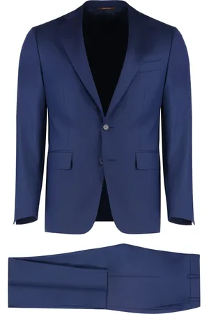 CANALI Pakken, Heren, Blauw, M, Wol, Wollen Pak Jas Broek Set