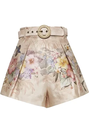 ZIMMERMANN Korte broeken, Dames, Veelkleurig, L, Katoen, Tropische Print Hoge Taille Shorts
