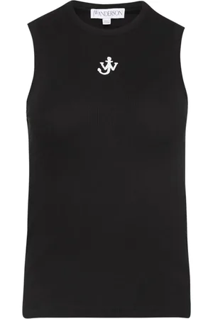 J.W.Anderson Tops, Dames, Zwart, S, Katoen, Anker Borduurwerk Top