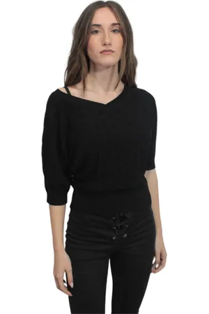Twin-Set Truien, Dames, Zwart, M, Logo Achter V-Hals Sweatshirt