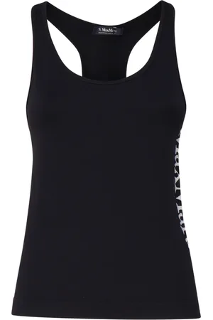 Max Mara Tops, Dames, Zwart, S/M, Contrasterend Logo Top