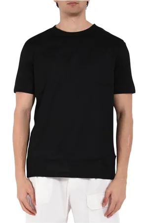 Paolo Pecora Tops, Heren, Zwart, L, Katoen, Katoenen T-shirt met Ronde Hals