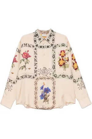 PIERRE-LOUIS MASCIA Blouses & Shirts, Dames, Veelkleurig, S, Grafische Print Beige Aloë Shirt