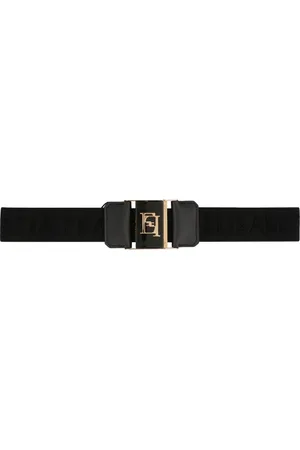 Elisabetta Franchi Accessoires, Dames, Zwart, S, Logo Stof Elastische Riem