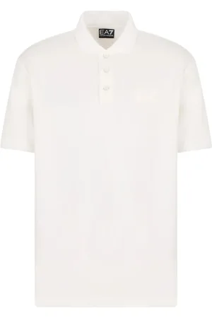 EA7 Tops, Heren, Wit, S, Katoen, Modale Polo met Rechthoekig Logo Patch