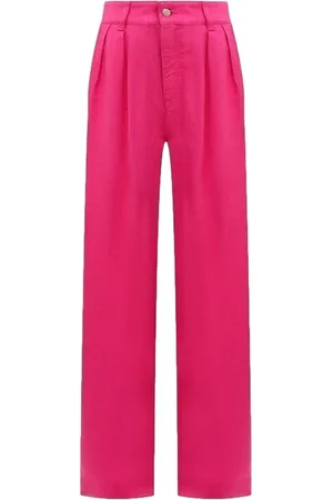 HUGO BOSS Broeken, Dames, Roze, S, Wijde Twill Broek in Fuchsia