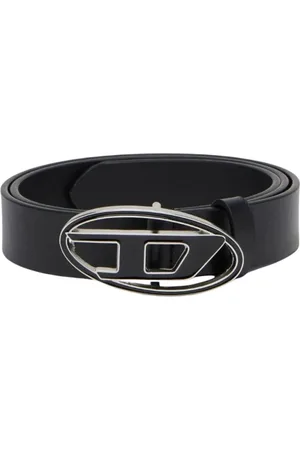 Diesel Accessoires, Heren, Zwart, 85 CM, Leer, Gladleren riem met ovale D-gesp